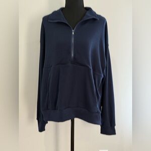 New Fashion XL Navy Ribbed Blue Half-Zip Pullover w Front Pocket 167